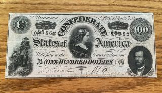 1863 $100 Dollar Confederate States Currency Civil War Note Paper Money