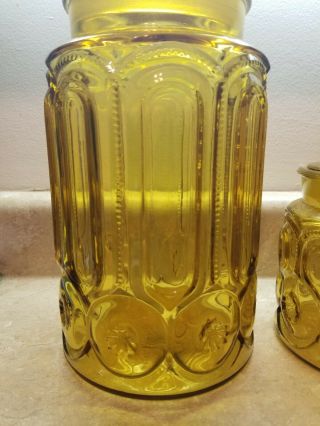 60’s VINTAGE LE Smith Moon & Stars Amber Glass Apothecary Canister Set of 3 2