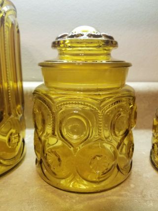 60’s VINTAGE LE Smith Moon & Stars Amber Glass Apothecary Canister Set of 3 3