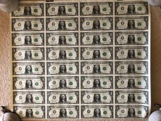 Uncut Sheet Of 32 Consecutive $1 Bills - Us Paper Currency Series 2003 A