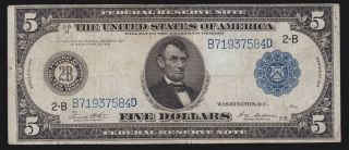 Us 1914 $5 Frn York District Fr 851a Vf (584)