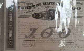 1863 Confederate States $100 Loan $4 Signed Interest Coupon Scarce