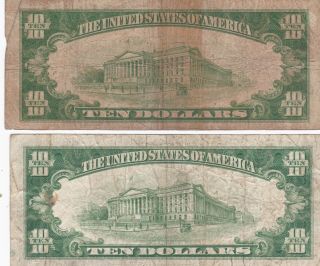 2 - 1934 $10 Ten Dollar Silver Certificates Blue Seal circulated 1 2