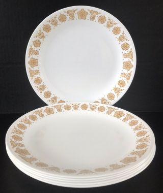 Vintage Corelle Butterfly Gold Dinner Plates 10 1/4 " Set Of 6 By Corning