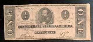 1862 $1 Us Confederate States Of America Richmond 13