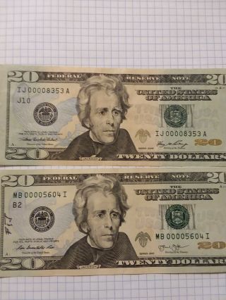 2 2006 2013 $20 (twenty Dollar) – Note,  Bills - Fancy Low Serial Numbers –