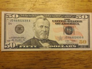Very Fancy Serial Number 2009 $50 Dollar Bill Jd 66822699 A Visibly Uncirculated