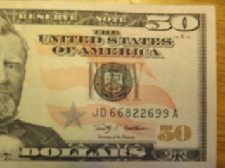 VERY FANCY SERIAL NUMBER 2009 $50 DOLLAR BILL JD 66822699 A VISIBLY UNCIRCULATED 2