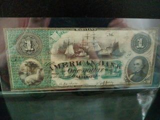 1860 $1 American Bank Baltimore Md Fine