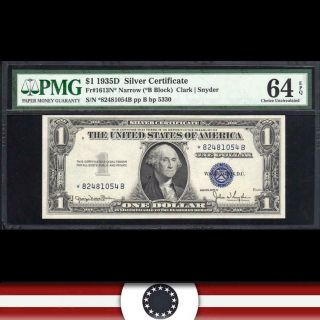 1935 - D $1 Silver Certificate Narrow Star Pmg 64 Epq Fr 1613n 82481054b