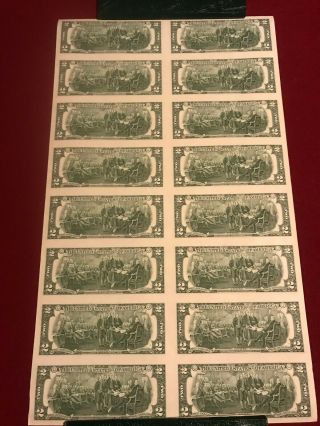 1995 Federal Reserve Note $2 Dollar Bill uncut sheet of 16 2