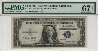 1935 G $1 With Motto Silver Certificate Fr.  1617 Pmg Gem Unc 67 Epq (963j)