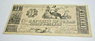 The Republic Of Texas 1841 One Three Dollar Bank Note