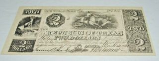 The Republic Of Texas 1841 One Two Dollar Bank Note