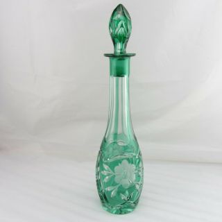 Cut To Clear Emerald Green Crystal Decanter Flowers