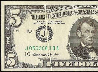 Unc 1963 A $5 Dollar Bill Gutter Fold Printing Error Note Currency Paper Money