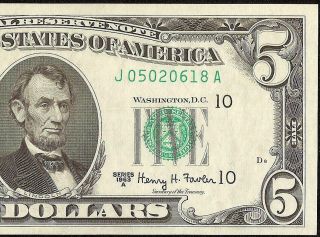 UNC 1963 A $5 DOLLAR BILL GUTTER FOLD PRINTING ERROR NOTE CURRENCY PAPER MONEY 2