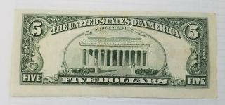 1988 A $5 ERROR Misaligned Printing Dramatic Federal Reserve Note VF 2