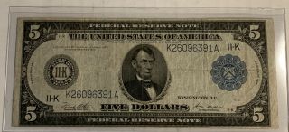 Fr.  887a 1914 $5 Frn Blue Seal 11 - K Dallas Note,  White/mellon