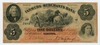 1863 $5 The Farmers And Merchants Bank Of Cecil County - Elkton,  Maryland Note