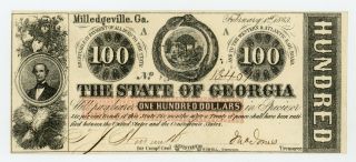 1863 Cr.  6 $100 The State Of Georgia Note - Civil War Era