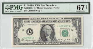 United States 1963a Fr.  1901 - L Pmg Gem Unc 67 Epq 1 Dollar Frn Sf Star