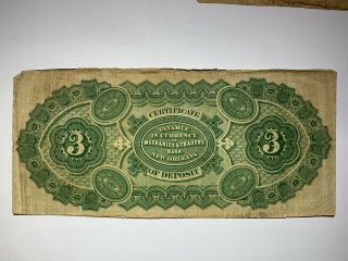 1873 $3 Mechanics & Traders Bank Obsolete Note ORLEANS Fantastic Color 2
