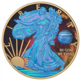 USA 2019 1$ Silver Eagle Astronomy - Neptun 1 Oz Silver Gilded Coin 2