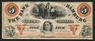 $5 BANK of HAMBURG South Carolina ca 1860 Obsolete Fine Ghost Town 2
