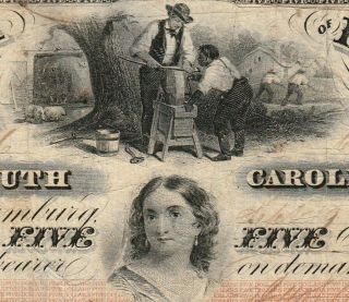 $5 BANK of HAMBURG South Carolina ca 1860 Obsolete Fine Ghost Town 3