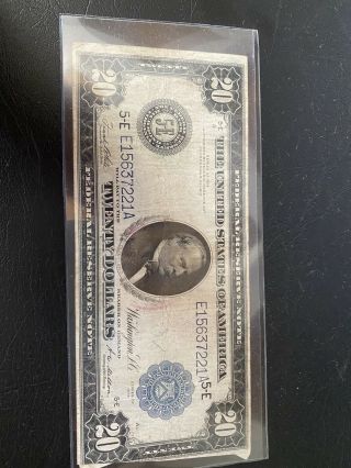 1914 United States Federal Reserve $20 Blue Seal Large Twenty Dollar Note