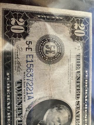 1914 United States Federal Reserve $20 Blue Seal Large Twenty Dollar Note 3