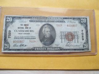 1929 $20 THE EMPIRE NATIONAL BANK OF CLARKSBURG,  WEST VIRGINIA 2