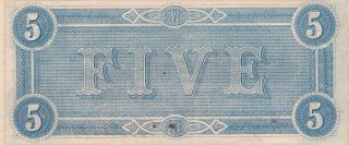 5 DOLLARS EXTRA FINE BANKNOTE FROM CONFEDERATE STATES OF AMERICA 1864 2