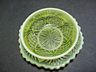 Davidson Pearline Vaseline Glass Circular Dish With Skirted Rim