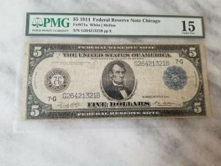 Fr 871a 1914 $5 Federal Reserve Bank Note Chicago Pmg 15 Note