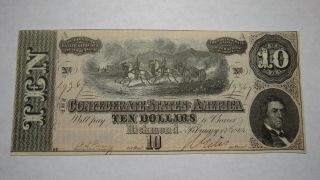 $10 1864 Richmond Virginia Va Confederate Currency Bank Note Bill T68 Rare