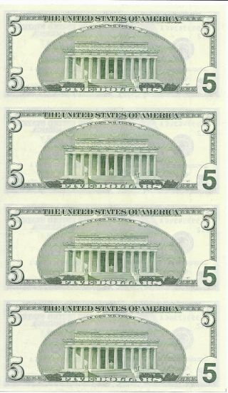 2003 $5 FRN Uncut Sheet of 4 San Francisco District Notes Ending Serial 346A 2