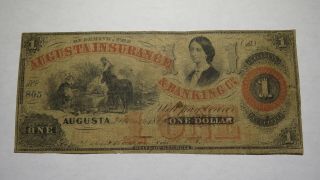 $1 1860 Augusta Georgia Ga Obsolete Currency Bank Note Bill Insurance Bank Co.