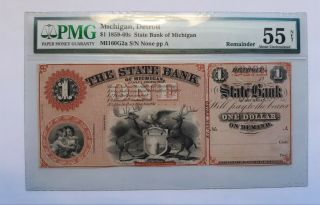 1859 - 1860s State Bank Of Michigan $1 Obsolete Note - Detroit Michigan