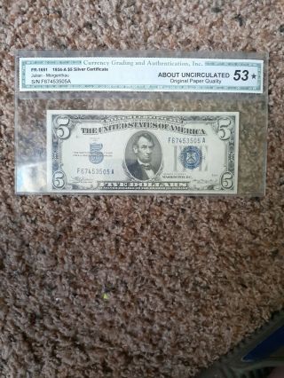 1934 A Series Five Dollar Silver Certificate $5 Blue Seal Au