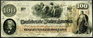 HGR SATURDAY 1862 $100 Confederate ( (Slaves/Cotton))  did noHIGH GRADE 2