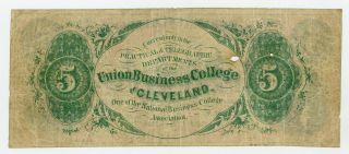 1865 $5 The Union Business College of Cleveland,  OHIO College Currency Note 2
