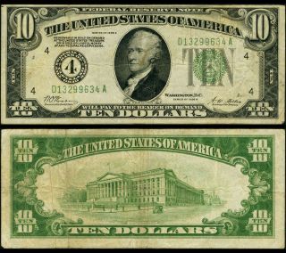 Fr.  2001 D $10 1928 - A Federal Reserve Note Cleveland Fine,