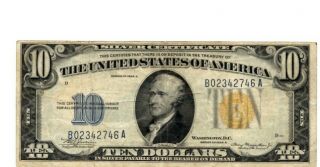 1934 - A $10 Silver Certificate Yellow Seal Note North African Issue