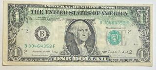 1988 $1 Error Federal Reserve Currency Note Partial Back Print On Front