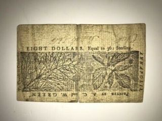 Colonial Currency 1770 Maryland $8 Dollars dark ink and a deep crease 2