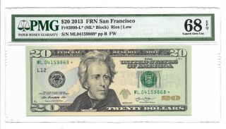 2013 $20 SAN FRANCISCO STAR ⭐️ FRN PMG GEM UNCIRCULATED 68 EPQ BANKNOTE 1 2