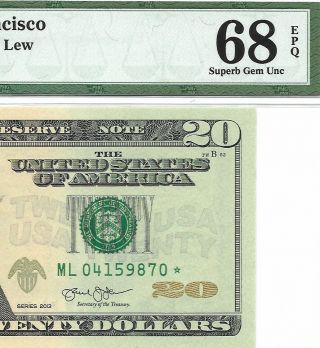 2013 $20 San Francisco Star ⭐️ Frn Pmg Gem Uncirculated 68 Epq Banknote 3