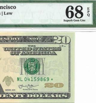 2013 $20 San Francisco Star ⭐️ Frn Pmg Gem Uncirculated 68 Epq Banknote 2